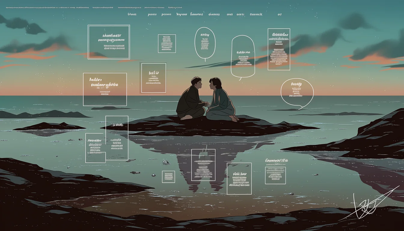 Original text-free editorial illustration for Anime sex scenes and the beat before the touch