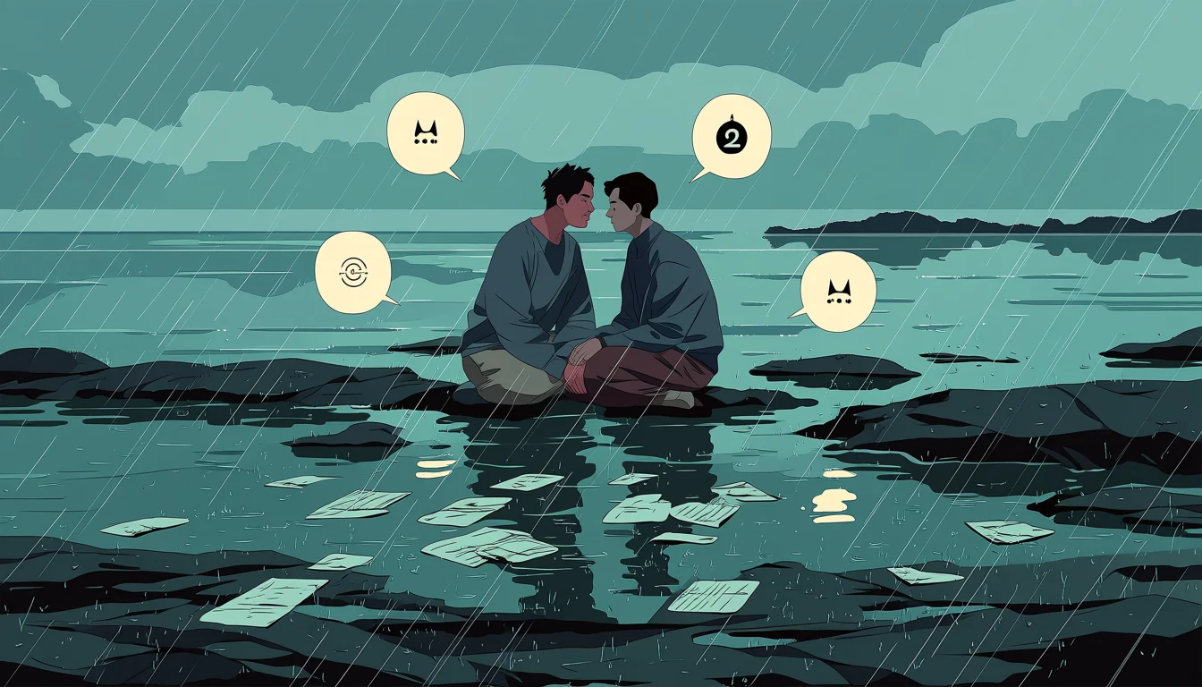Original text-free editorial illustration for The kiss: the most underrated beat in adult animation