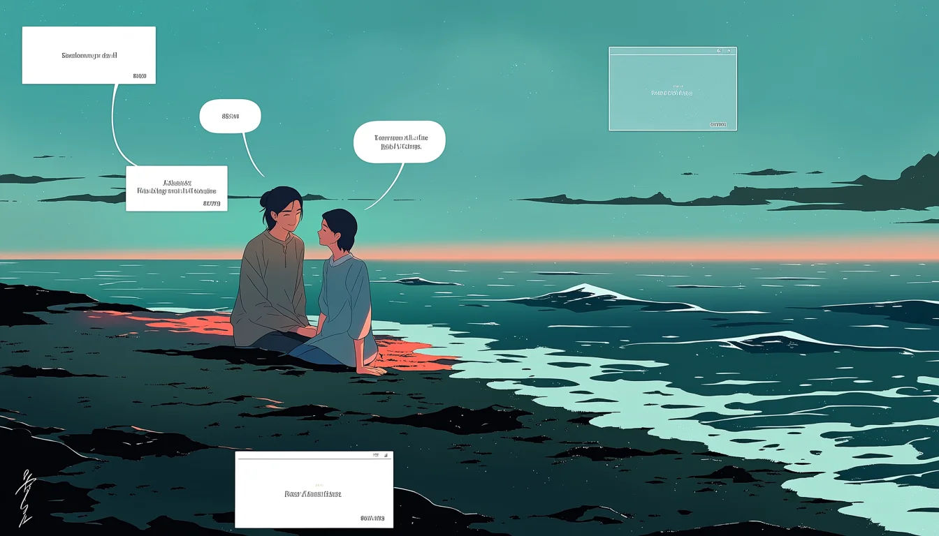 Original text-free editorial illustration for Manytoon, vertical scroll, and adult romance built for a phone